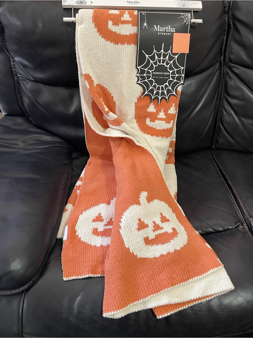 Halloween Martha Stewart Orange & Cream Jack-o'-Lantern Throw